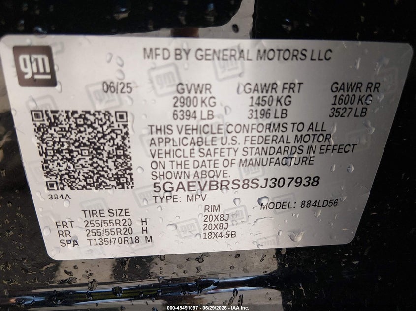 2025 Buick Enclave VIN 5GAEVBRS8SJ307938 IAAI salvage auction — FRONT END, Salvage (Arkansas), sold $18,050 on 2026-08-26 (photo 9)