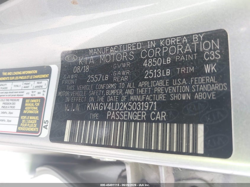 2019 Kia Optima VIN KNAGV4LD2K5031971 IAAI salvage auction — FRONT END, Salvage (California), sold $2,250 on 2026-07-29 (photo 9)