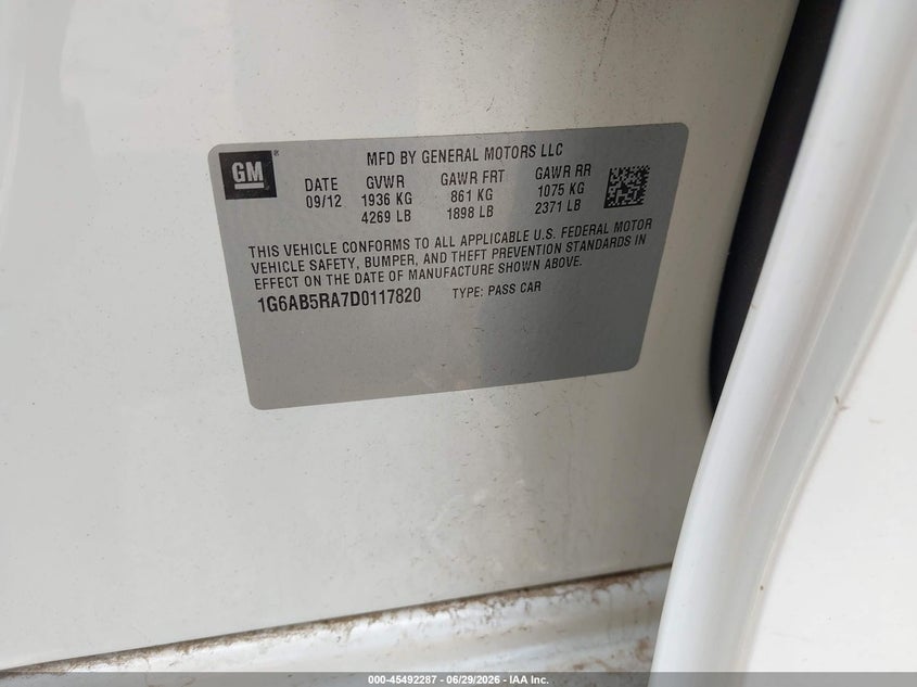 2013 Cadillac Ats VIN 1G6AB5RA7D0117820 IAAI salvage auction — SIDE, Original (Texas), sold $2,575 on 2026-08-24 (photo 9)