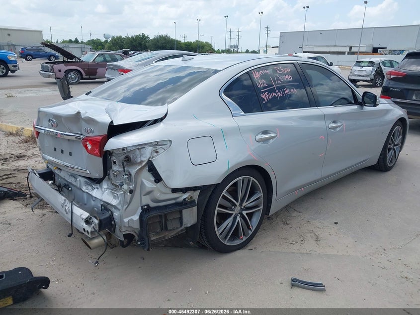 2014 Infiniti Q50 VIN JN1BV7AP6EM688278 IAAI salvage auction — REAR END, Salvage (Texas), sold $25 on 2026-07-30 (photo 4)