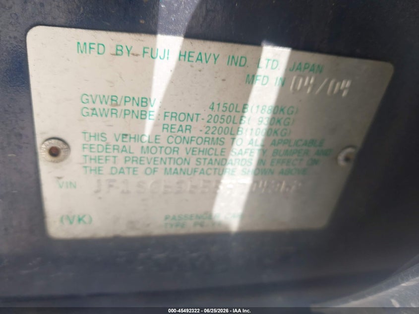 2005 Subaru Forester VIN JF1SG63655H704362 IAAI salvage auction — NORMAL WEAR, Clear - Dealer Only (California), sold $500 on 2026-07-09 (photo 9)