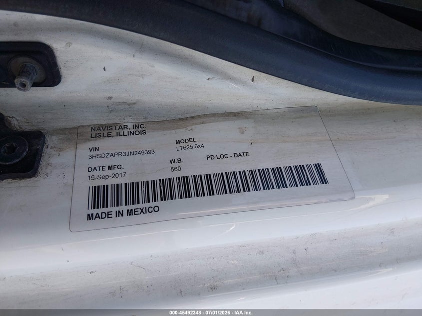2018 International Lt VIN 3HSDZAPR3JN249393 IAAI salvage auction — REPOSSESSION, Dealer (Iowa), sold $75 on 2026-07-29 (photo 8)