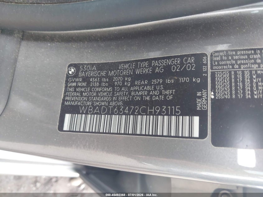 2002 BMW 5 series VIN WBADT63472CH93115 IAAI salvage auction — FRONT END, Clear (Massachusetts), sold $400 on 2026-07-17 (photo 9)