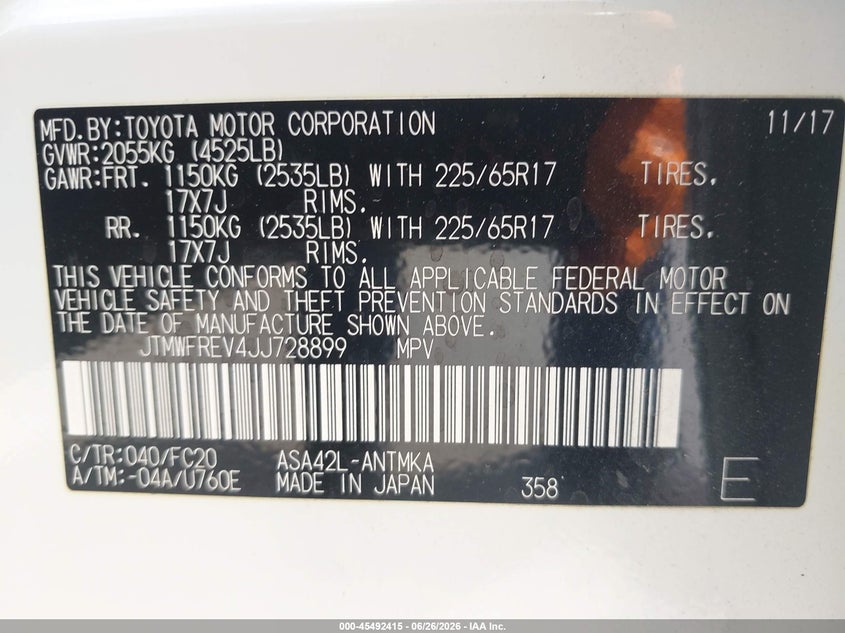 2018 Toyota Rav 4 VIN JTMWFREV4JJ728899 IAAI salvage auction — FRONT END, Salvage (Texas), sold $4,750 on 2026-07-29 (photo 9)