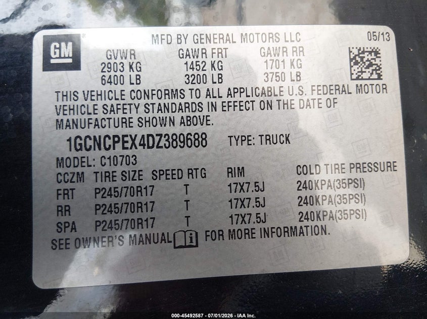 2013 Chevrolet Silverado VIN 1GCNCPEX4DZ389688 IAAI salvage auction — FRONT END, Salvage (Oklahoma), sold $1,200 on 2026-07-23 (photo 9)