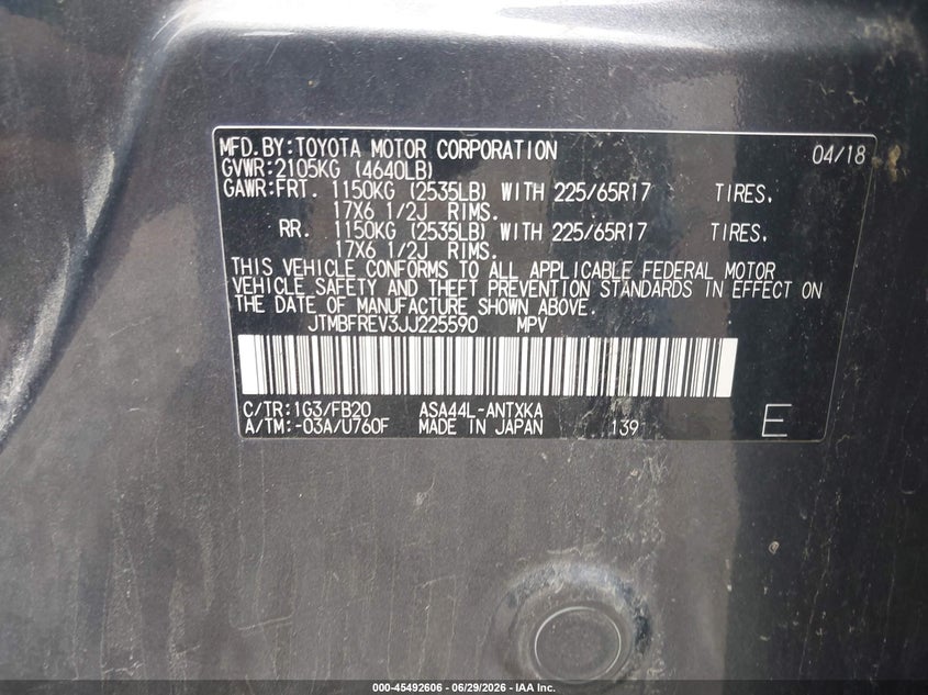 2018 Toyota Rav 4 VIN JTMBFREV3JJ225590 IAAI salvage auction — FRONT END, Salvage (Ohio), sold $3,150 on 2026-07-29 (photo 9)