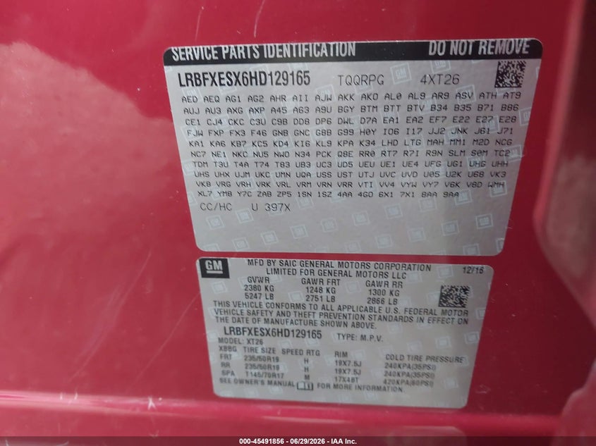 2017 Buick Envision VIN LRBFXESX6HD129165 IAAI salvage auction — LEFT FRONT, Bill Of Sale (Washington), sold $175 on 2026-07-21 (photo 9)