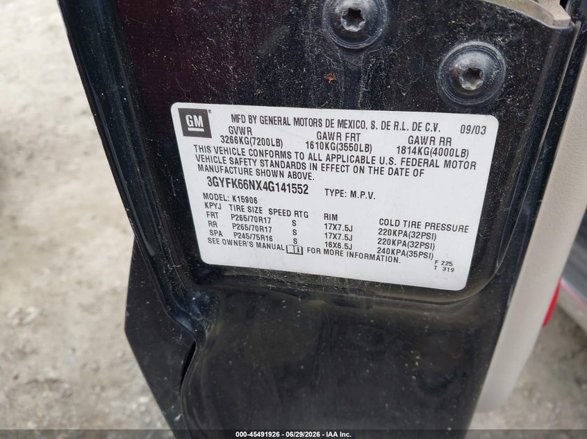 2004 Cadillac Escalade VIN 3GYFK66NX4G141552 IAAI salvage auction — REAR END, Bill Of Sale (Alaska), sold $600 on 2026-07-19 (photo 9)