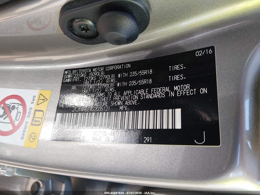 2016 Lexus Nx VIN JTJYARBZ4G2035121 IAAI salvage auction — FRONT END, Salvage (Mississippi), sold $4,550 on 2026-07-29 (photo 9)