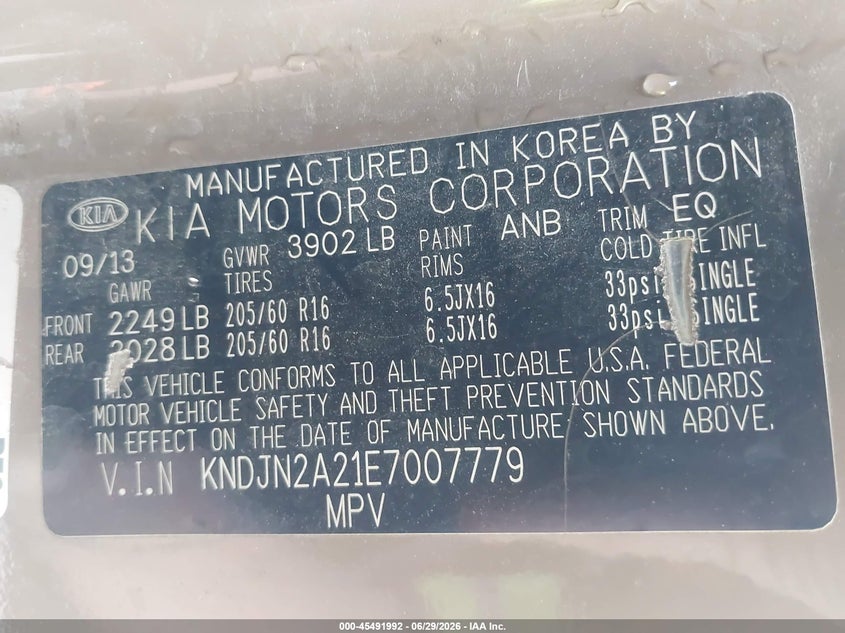 2014 Kia Soul VIN KNDJN2A21E7007779 IAAI salvage auction — NORMAL WEAR, Rebuilt/Restored (Utah), sold $325 on 2026-07-09 (photo 9)