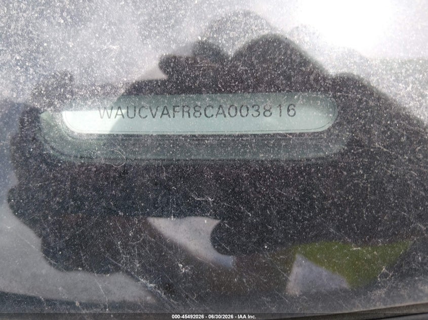 2012 Audi S5 VIN WAUCVAFR8CA003816 IAAI salvage auction — NORMAL WEAR, Clear (Indiana), sold $725 on 2026-07-21 (photo 9)
