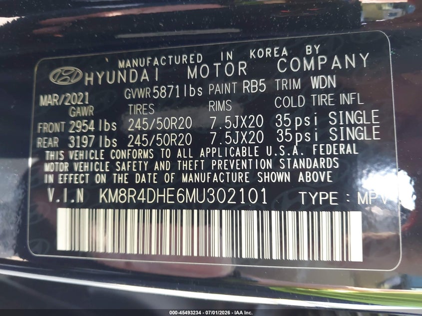 2021 Hyundai Palisade VIN KM8R4DHE6MU302101 IAAI salvage auction — LEFT FRONT, Salvage (Georgia), sold $9,025 on 2026-07-30 (photo 9)