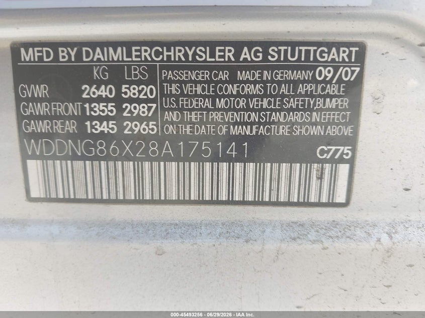 2008 Mercedes-benz S class VIN WDDNG86X28A175141 IAAI salvage auction — FRONT END, Mv-907A (New York), sold $450 on 2026-07-14 (photo 9)