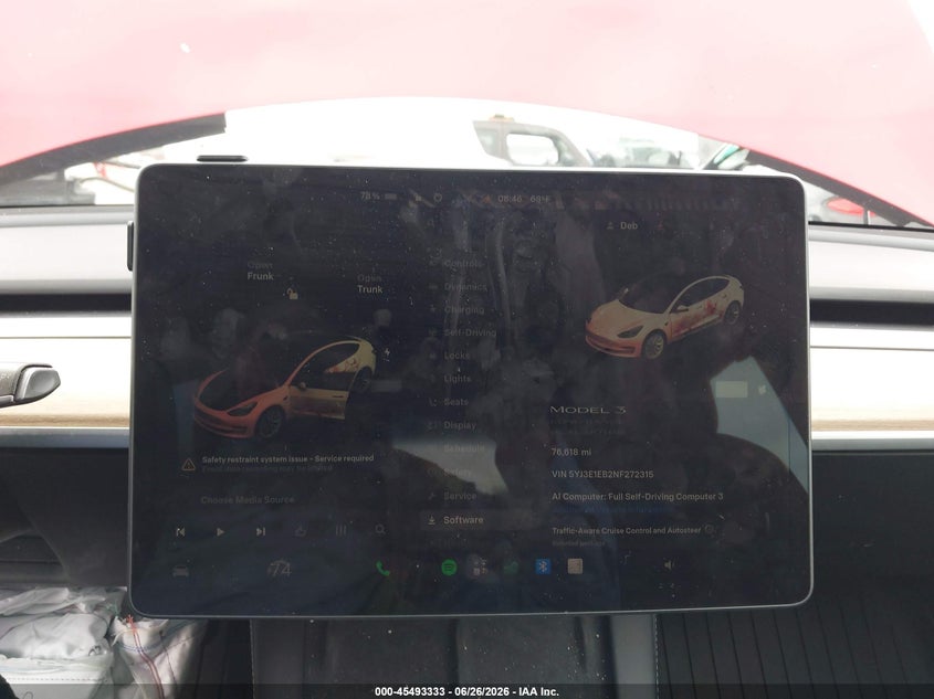 2022 Tesla Model 3 VIN 5YJ3E1EB2NF272315 IAAI salvage auction — FRONT END, Salvage Title, sold $4,850 on 2026-08-27 (photo 7)