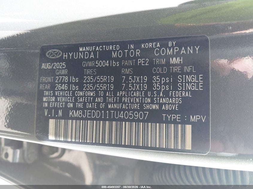 2026 Hyundai Tucson VIN KM8JEDD11TU405907 IAAI salvage auction — FRONT END, Salvage Title, sold $9,575 on 2026-07-22 (photo 9)