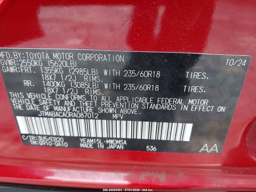 2024 Toyota Bz4x VIN JTMABACA0RA087012 IAAI salvage auction — FRONT END, Salvage Title, sold $11,250 on 2026-08-13 (photo 9)