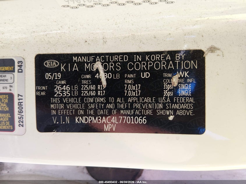2020 Kia Sportage VIN KNDPM3AC4L7701066 IAAI salvage auction — UNDERCARRIAGE, Salvage Title, sold $1,850 on 2026-08-02 (photo 9)