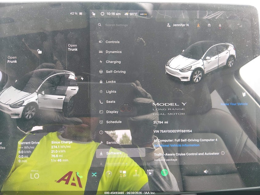 2023 Tesla Model y VIN 7SAYGDEE1PF881154 IAAI salvage auction — STORM DAMAGE, Salvage (Idaho), sold $11,000 on 2026-07-23 (photo 7)