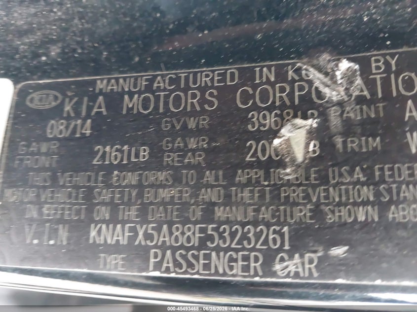 2015 Kia Forte VIN KNAFX5A88F5323261 IAAI salvage auction — NORMAL WEAR, Clear (Florida), sold $1,100 on 2026-07-28 (photo 9)