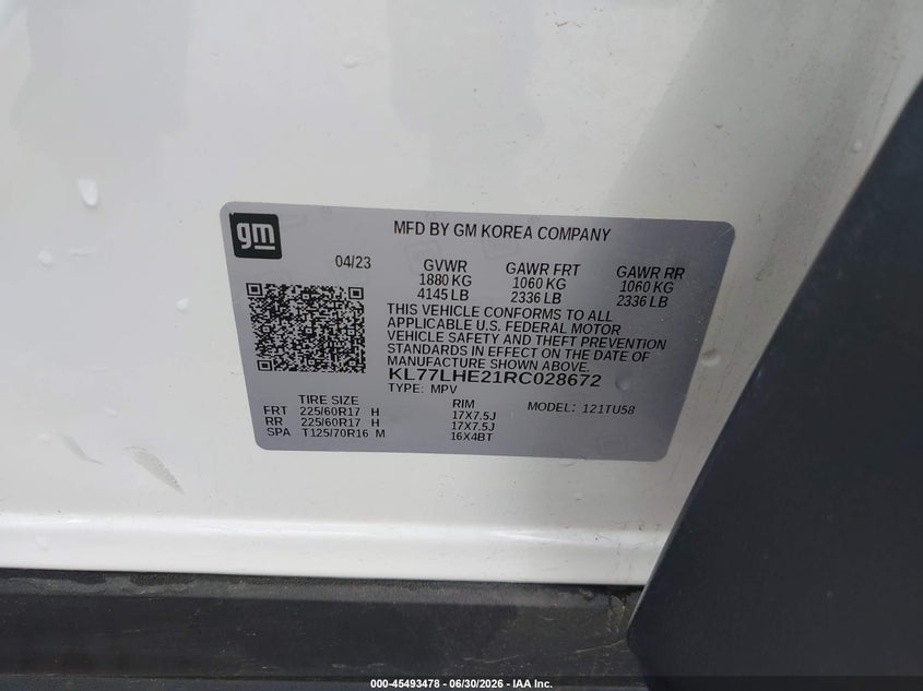 2024 Chevrolet Trax VIN KL77LHE21RC028672 IAAI salvage auction — RIGHT FRONT, Salvage Title, sold $6,300 on 2026-08-01 (photo 9)