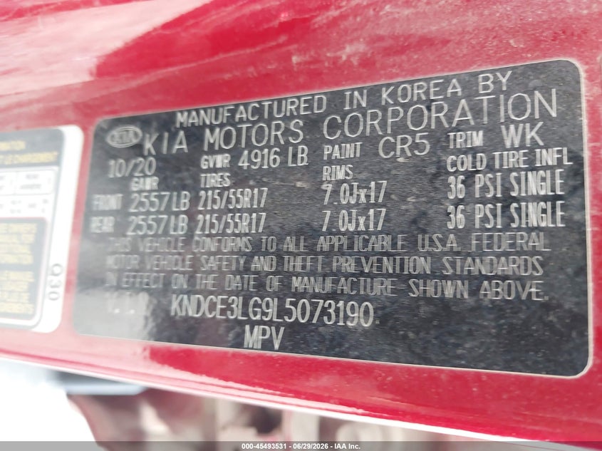 2020 Kia Niro VIN KNDCE3LG9L5073190 IAAI salvage auction — FRONT END, Salvage Title, sold $7,300 on 2026-07-15 (photo 9)