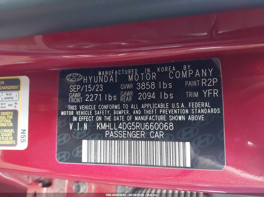 2024 Hyundai Elantra VIN KMHLL4DG5RU660068 IAAI salvage auction — FRONT END, Salvage (Arizona), sold $5,700 on 2026-07-28 (photo 9)