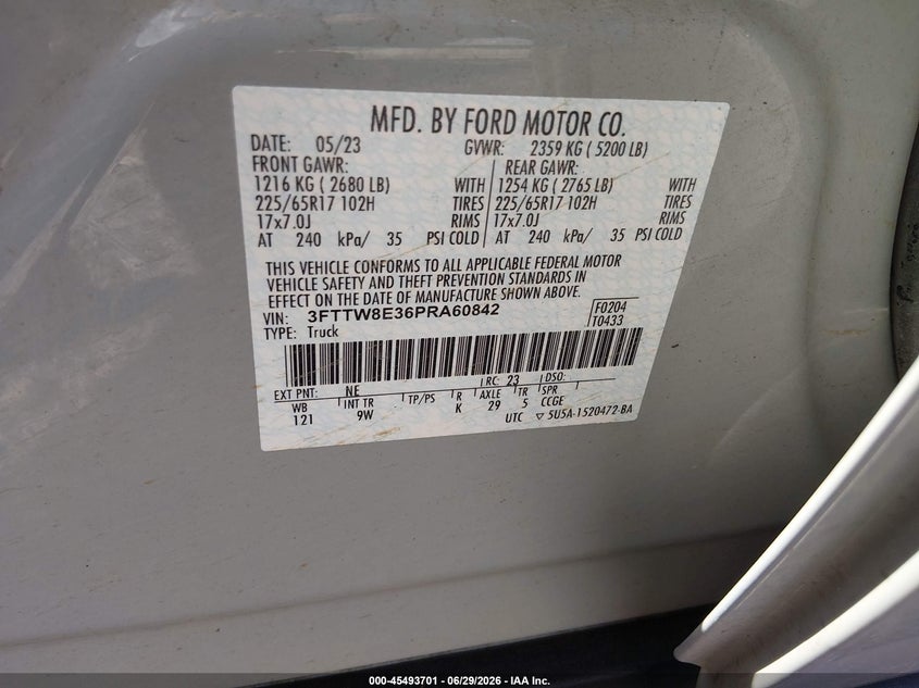2023 Ford Maverick VIN 3FTTW8E36PRA60842 IAAI salvage auction — FRONT END, Salvage (Louisiana), sold $7,000 on 2026-08-01 (photo 9)