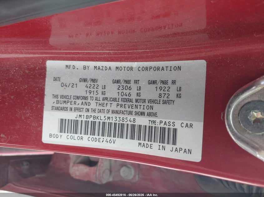 2021 Mazda 3 VIN JM1BPBKL5M1338548 IAAI salvage auction — FRONT END, Salvage (Iowa), sold $4,050 on 2026-07-28 (photo 9)