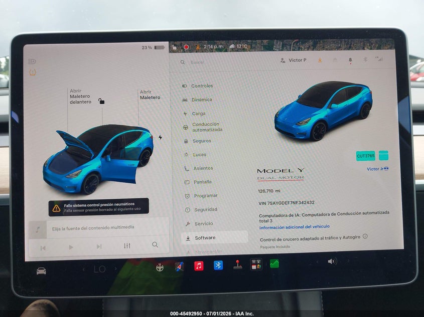 2022 Tesla Model y VIN 7SAYGDEF7NF342432 IAAI salvage auction — REAR END, Salvage Title, sold $11,675 on 2026-07-22 (photo 7)