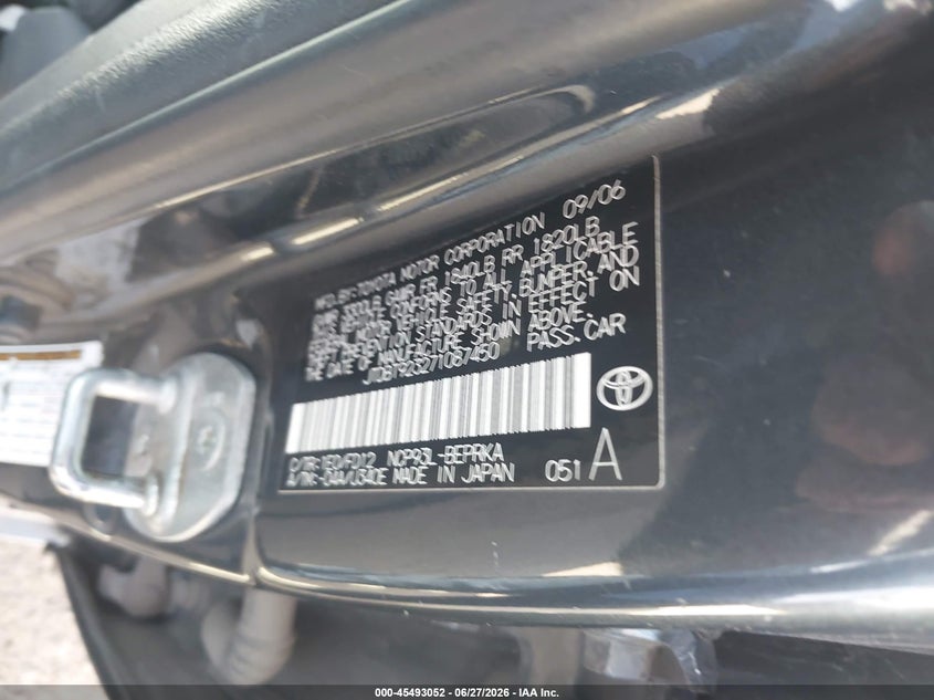 2007 Toyota Yaris VIN JTDBT923271087450 IAAI salvage auction — NORMAL WEAR, Clear (Colorado), sold $300 on 2026-07-14 (photo 9)