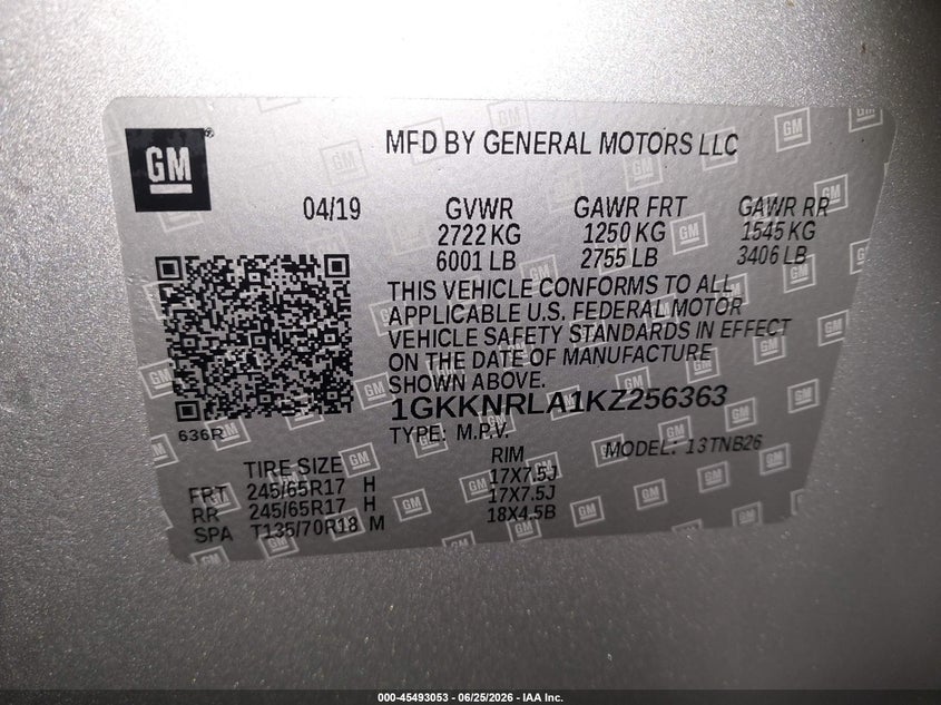 2019 Gmc Acadia VIN 1GKKNRLA1KZ256363 IAAI salvage auction — NORMAL WEAR, Sf97 (New York), sold $8,800 on 2026-08-20 (photo 9)