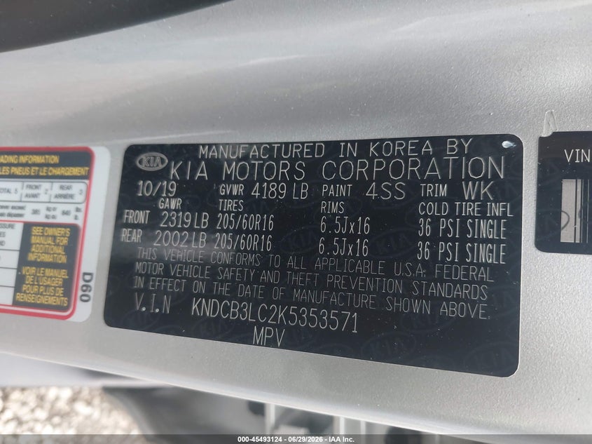 2019 Kia Niro VIN KNDCB3LC2K5353571 IAAI salvage auction — LEFT FRONT, Bill Of Sale (Washington), sold $2,100 on 2026-07-28 (photo 9)