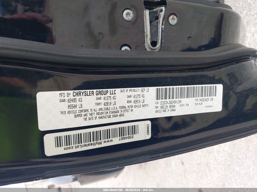 2013 Dodge Charger VIN 2C3CDXJG6DH541209 IAAI salvage auction — FRONT & REAR, Salvage Title, sold $1,000 on 2026-07-31 (photo 9)