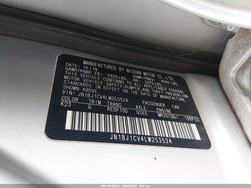 2020 Nissan Rogue VIN JN1BJ1CV4LW253524 IAAI salvage auction — FRONT END, Salvage (Texas), sold $2,125 on 2026-07-22 (photo 9)