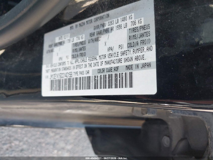 2012 Mazda 2 VIN JM1DE1KY9C0140158 IAAI salvage auction — NORMAL WEAR, Clear (Colorado), sold $600 on 2026-07-21 (photo 9)