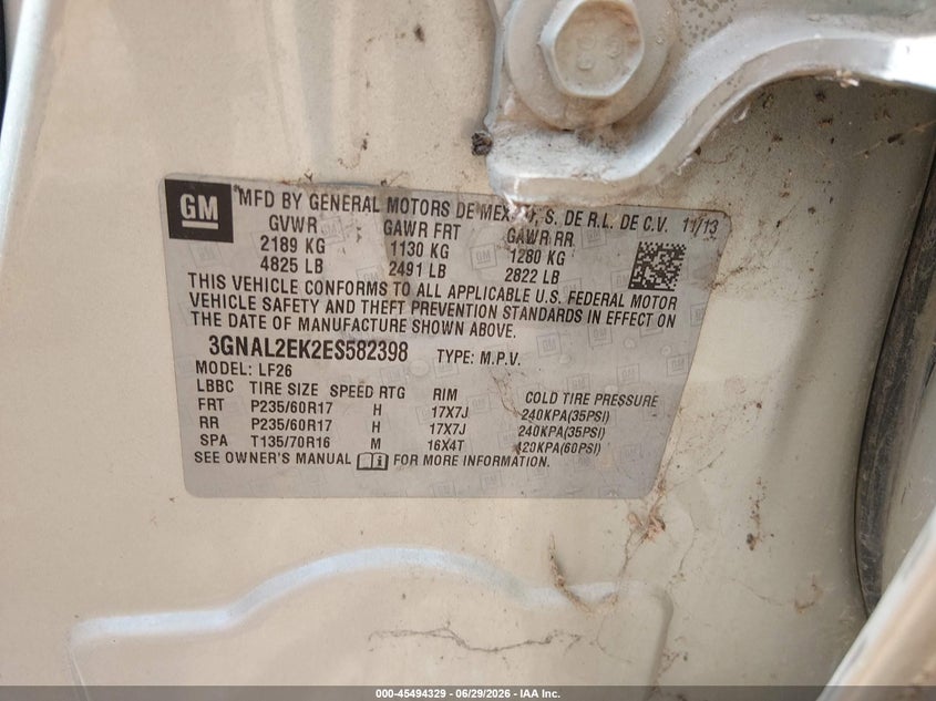 2014 Chevrolet Captiva sport VIN 3GNAL2EK2ES582398 IAAI salvage auction — FRONT END, Salvage (Missouri), sold $400 on 2026-08-03 (photo 9)