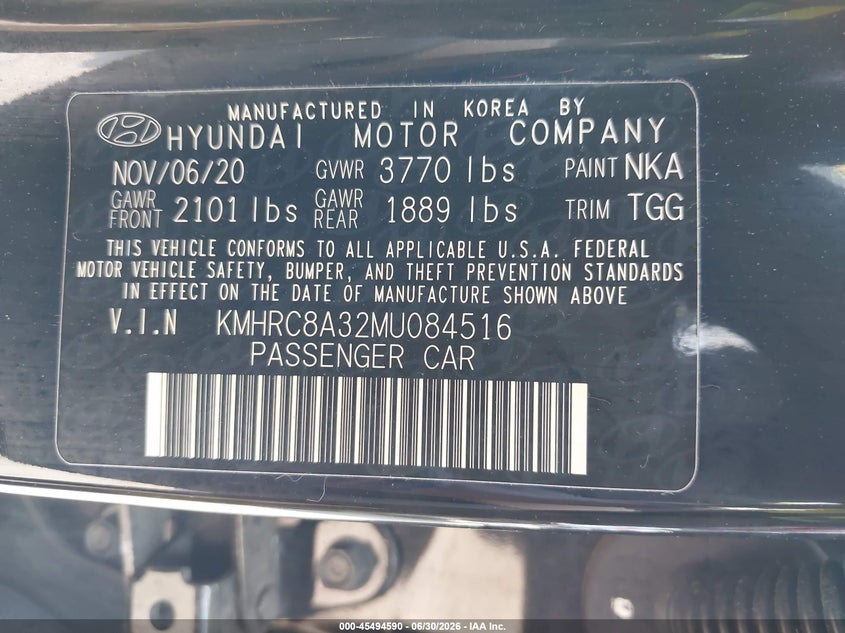 2021 Hyundai Venue VIN KMHRC8A32MU084516 IAAI salvage auction — FRONT END, Mv-907A (New York), sold $3,750 on 2026-09-29 (photo 9)