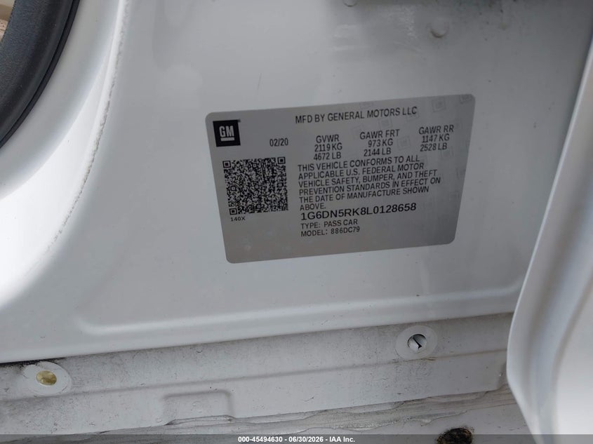 2020 Cadillac Ct5 VIN 1G6DN5RK8L0128658 IAAI salvage auction — LEFT FRONT, Salvage Title, sold $7,050 on 2026-08-19 (photo 9)