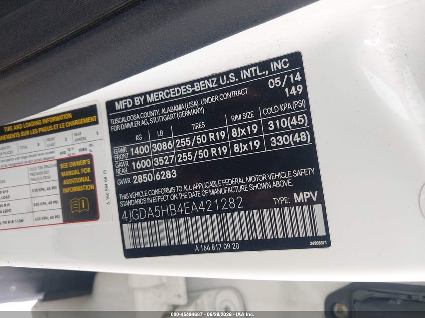 2014 Mercedes-benz M-klasse VIN 4JGDA5HB4EA421282 IAAI salvage auction — NORMAL WEAR, Clear-Endorsement (Wisconsin), sold $5,200 on 2026-08-04 (photo 9)