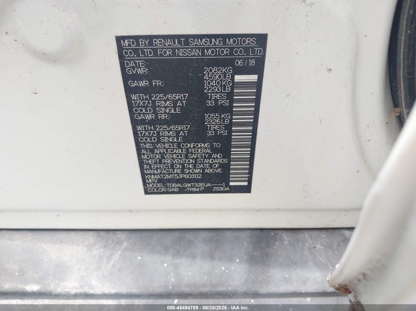2018 Nissan Rogue VIN KNMAT2MT5JP603112 IAAI salvage auction — WATER/FLOOD, Rebuildable (Florida), sold $1,350 on 2026-07-16 (photo 9)