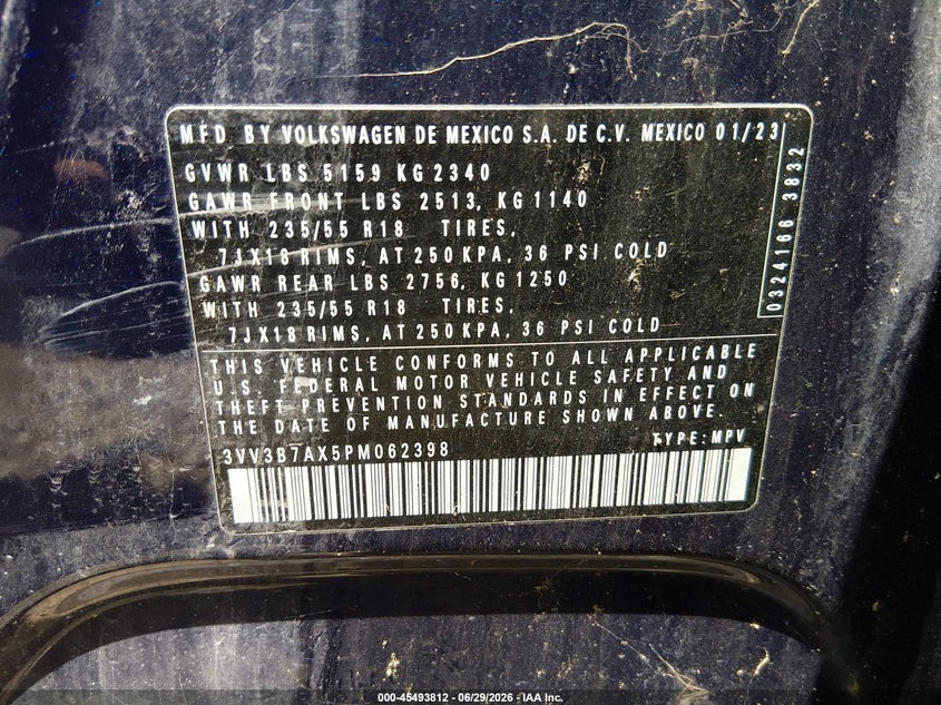 2023 Volkswagen Tiguan VIN 3VV3B7AX5PM062398 IAAI salvage auction — FRONT END, Salvage (Tennessee), sold $4,150 on 2026-07-12 (photo 9)