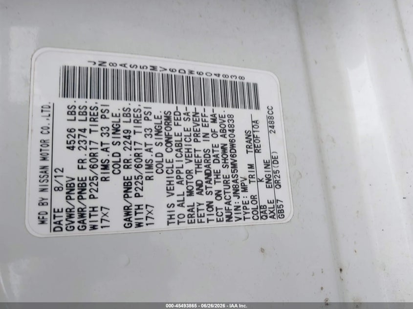 2013 Nissan Rogue VIN JN8AS5MV6DW604838 IAAI salvage auction — FRONT END, Salvage (Ohio), sold $275 on 2026-07-20 (photo 9)