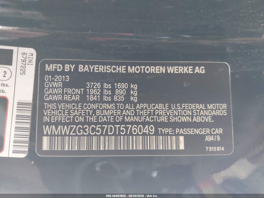 2013 Mini Clubman VIN WMWZG3C57DT576049 IAAI salvage auction — RIGHT FRONT, Salvage (California), sold $1,225 on 2026-08-19 (photo 9)