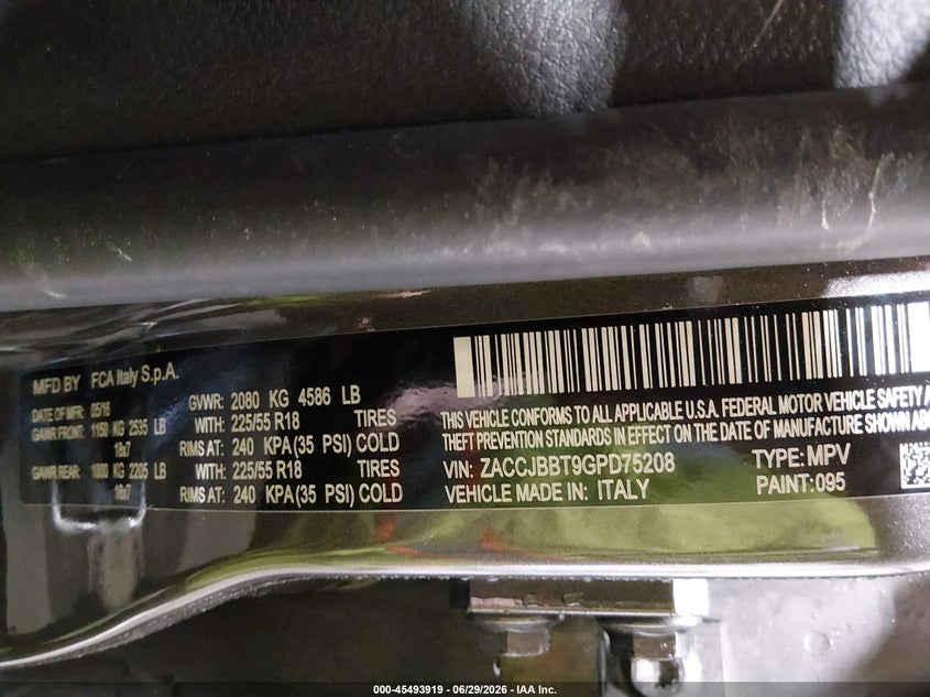 2016 Jeep Renegade VIN ZACCJBBT9GPD75208 IAAI salvage auction — FRONT END, Salvage Title, sold $1,550 on 2026-08-18 (photo 9)