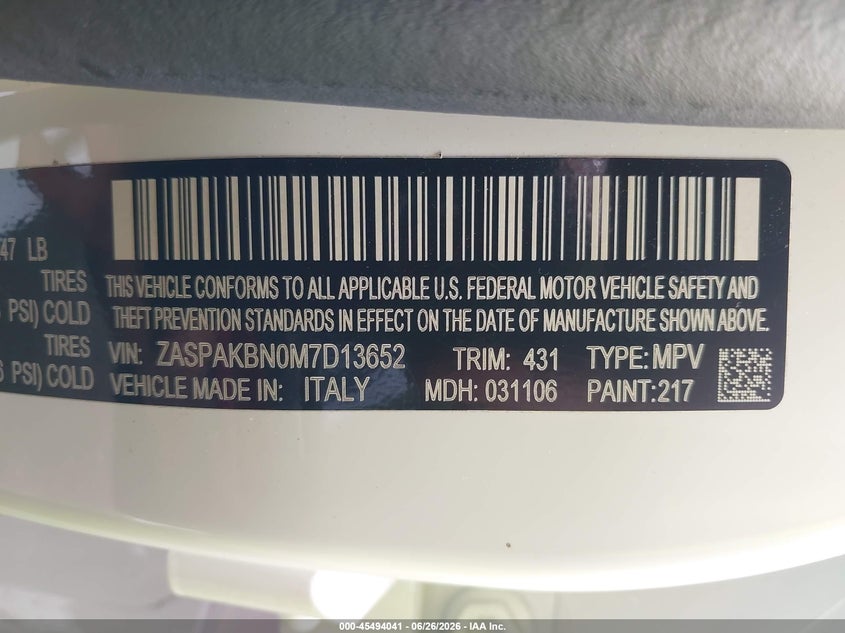 2021 Alfa romeo Stelvio VIN ZASPAKBN0M7D13652 IAAI salvage auction — FRONT END, Wait Title, sold $10,500 on 2026-08-22 (photo 9)