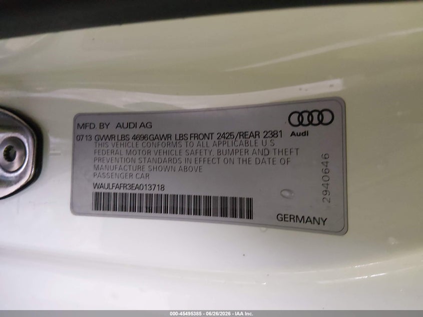 2014 Audi A5 VIN WAULFAFR3EA013718 IAAI salvage auction — FRONT END, Salvage (New Mexico), sold $300 on 2026-07-27 (photo 9)