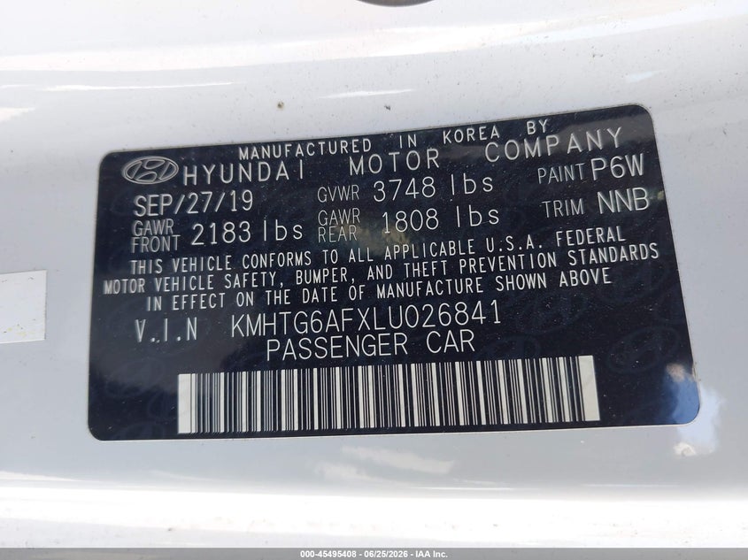 2020 Hyundai Veloster VIN KMHTG6AFXLU026841 IAAI salvage auction — NORMAL WEAR, Clear - Dealer Only (California), sold $2,500 on 2026-07-29 (photo 9)