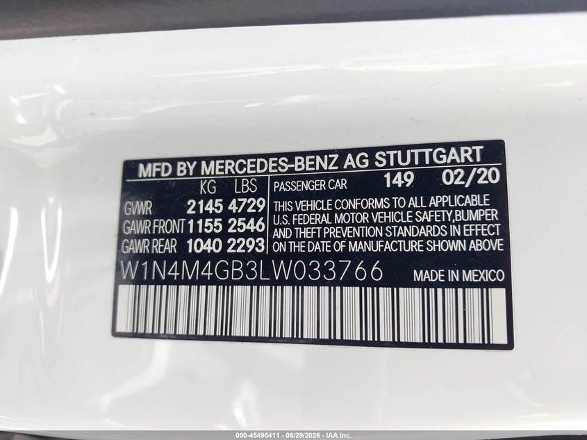 2020 Mercedes-benz Glb VIN W1N4M4GB3LW033766 IAAI salvage auction — REAR END, Salvage (Texas), sold $8,100 on 2026-07-28 (photo 9)