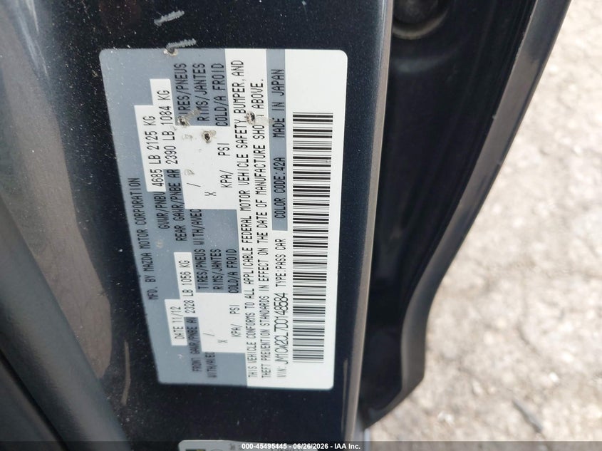 2013 Mazda 5 VIN JM1CW2CL7D0148584 IAAI salvage auction — NORMAL WEAR, Clear (Pennsylvania), sold $1,225 on 2026-07-10 (photo 9)