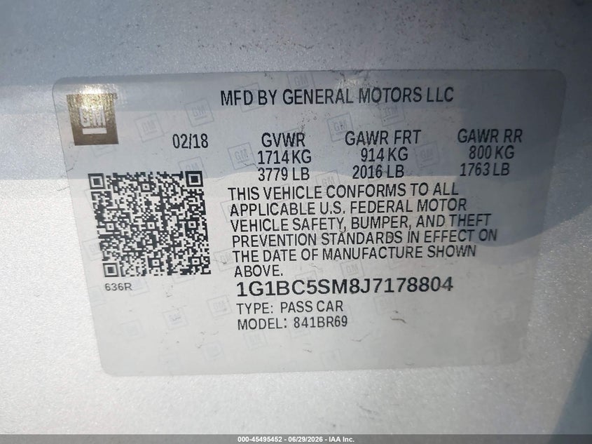 2018 Chevrolet Cruze VIN 1G1BC5SM8J7178804 IAAI salvage auction — SIDE, Salvage (Arizona), sold $1,350 on 2026-08-03 (photo 9)